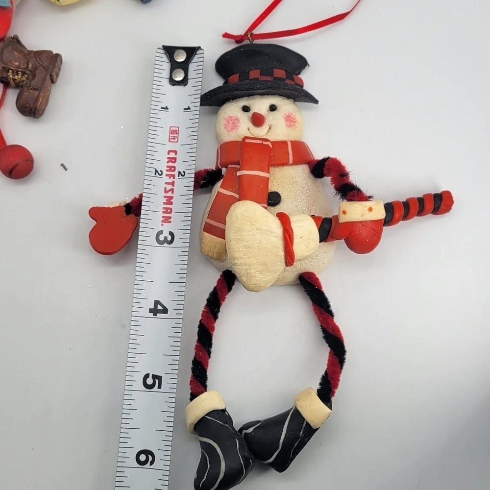 Christmas Tree Ornament Set of 4 Snowman Santa Legs Arms FLexiible Handpainted